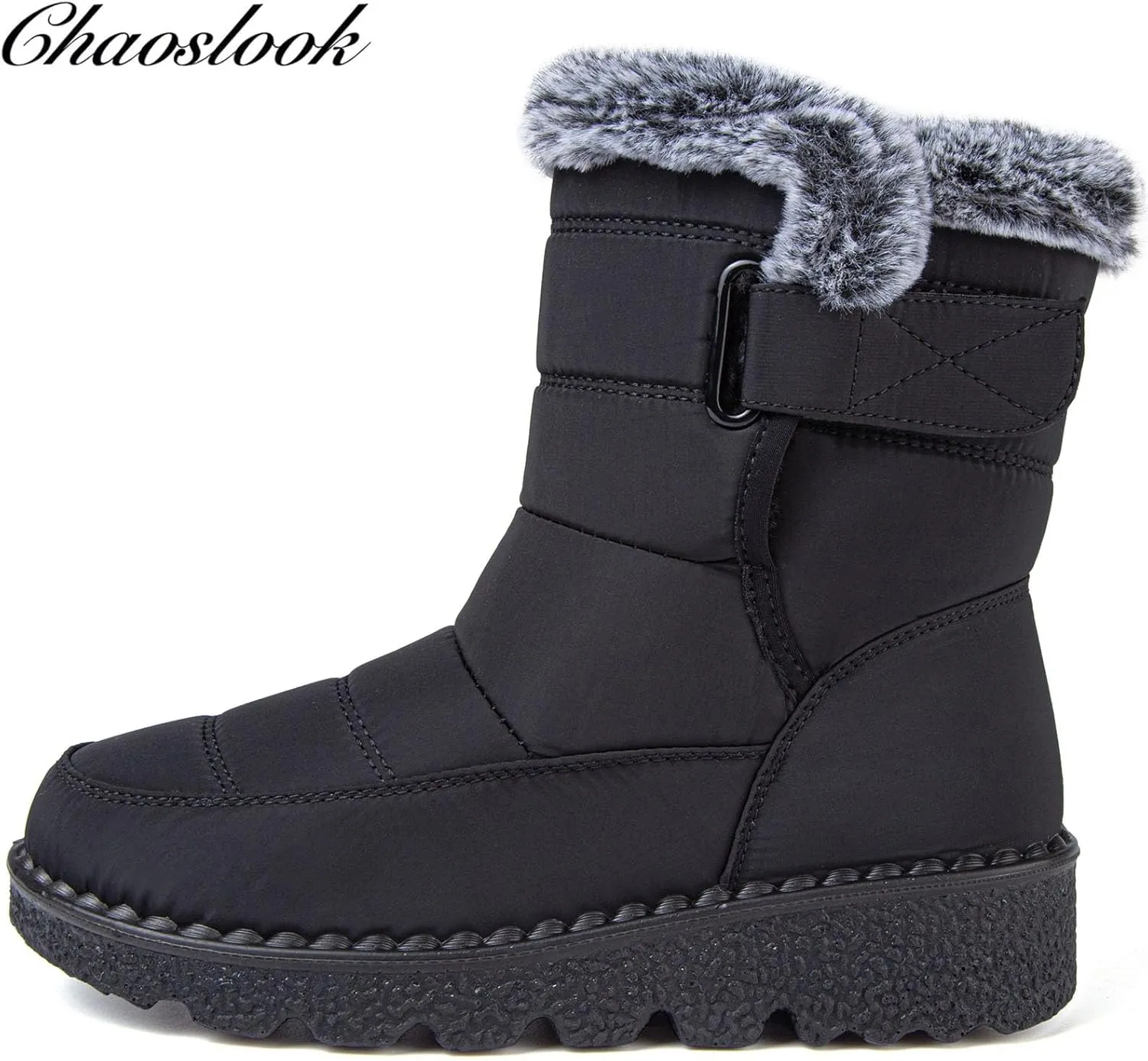 Womens Snow Boots with Zipper Waterproof Leather Fur Lined Winter Warm Boots for Women Comfortable Platform Fashion Ankle Booties