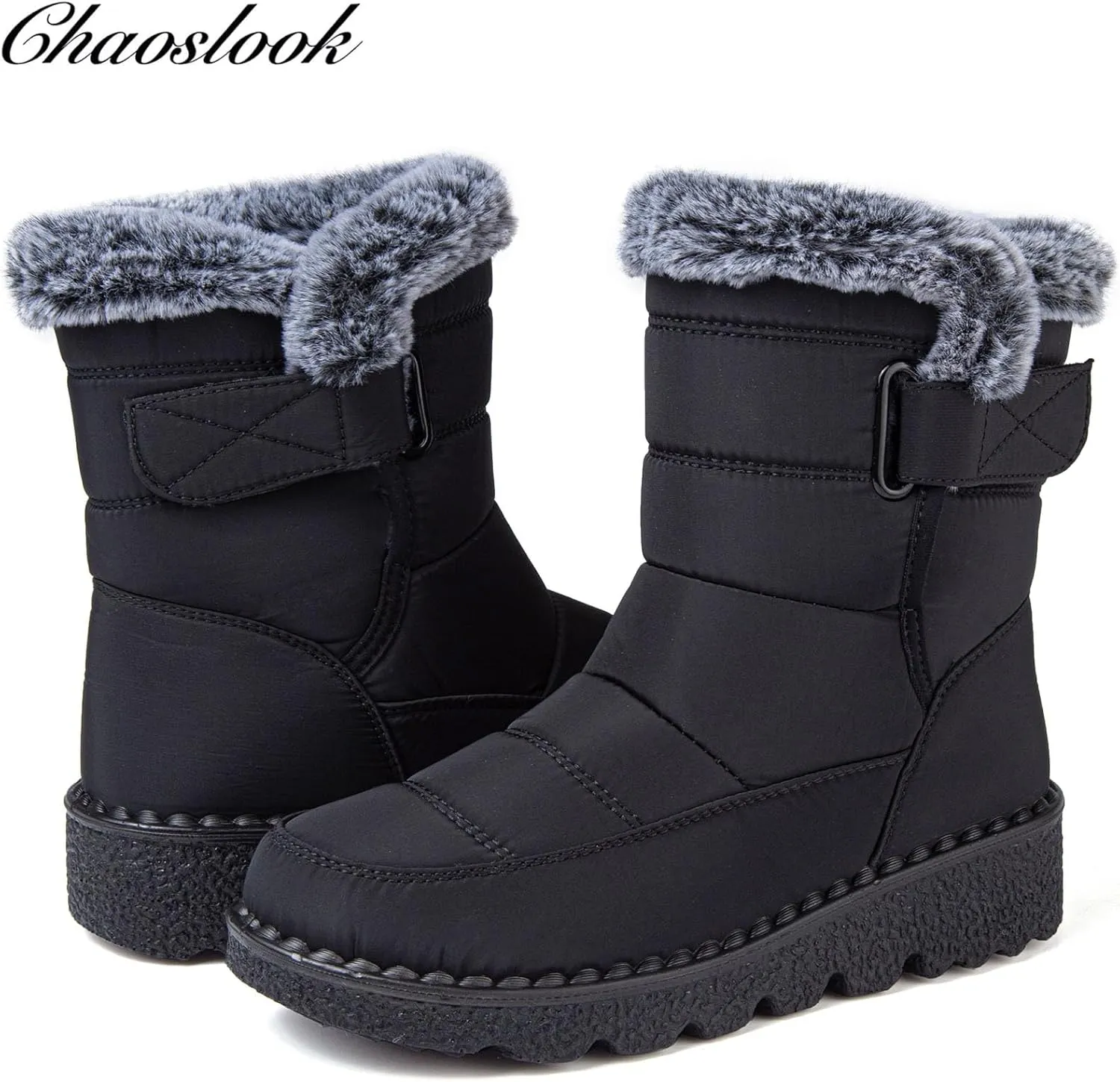 Womens Snow Boots with Zipper Waterproof Leather Fur Lined Winter Warm Boots for Women Comfortable Platform Fashion Ankle Booties