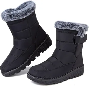 Womens Snow Boots with Zipper Waterproof Leather Fur Lined Winter Warm Boots for Women Comfortable Platform Fashion Ankle Booties