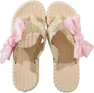 Women's Soft Woven Clip - Toe Slide Sandals with Cute Bowknot - Dressy, Flat & Casual Walking Beach Shoes for Summer