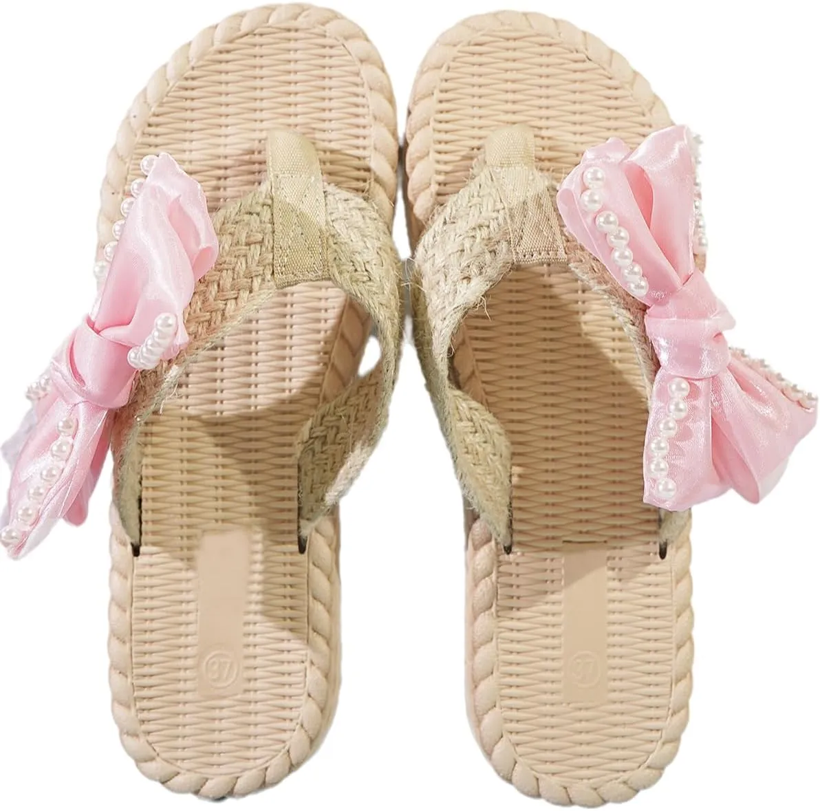 Women's Soft Woven Clip - Toe Slide Sandals with Cute Bowknot - Dressy, Flat & Casual Walking Beach Shoes for Summer