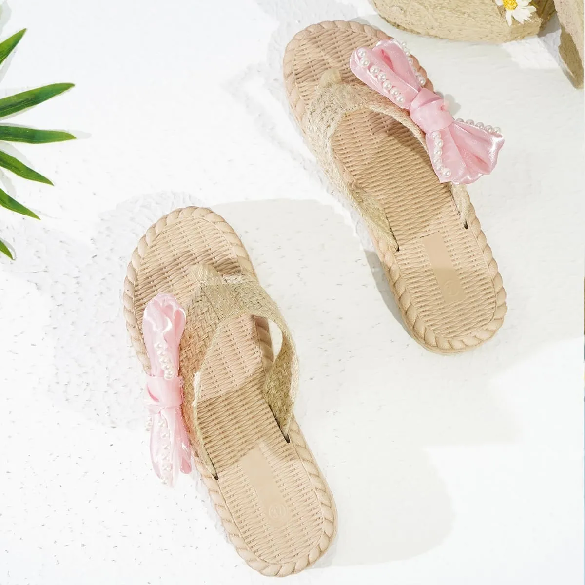 Women's Soft Woven Clip - Toe Slide Sandals with Cute Bowknot - Dressy, Flat & Casual Walking Beach Shoes for Summer