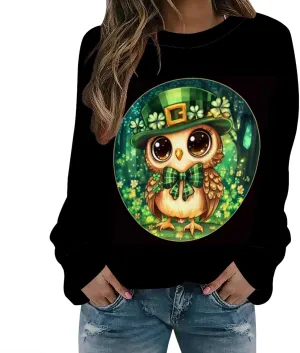 Womens St. Patricks Day Sweatshirt Funny Shamrock Graphic Crewneck Pullover Tops Casual Loose Long Sleeve Shirts