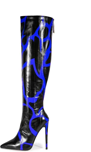 Women's Stiletto Knee High Boots Ladies Boot Pointed Toe Hight Heels Shoes Zebra Print Suitable for Fashionable Parties