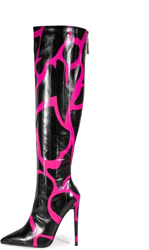 Women's Stiletto Knee High Boots Ladies Boot Pointed Toe Hight Heels Shoes Zebra Print Suitable for Fashionable Parties
