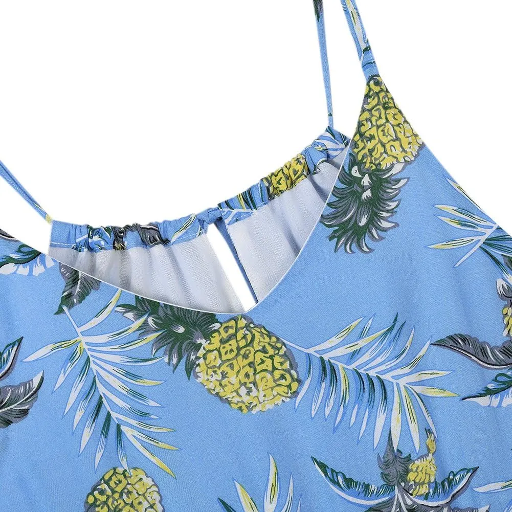 Women's Strap Maxi Hawaiian V Neck Floral Casual Beach Dresses
