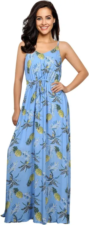 Women's Strap Maxi Hawaiian V Neck Floral Casual Beach Dresses