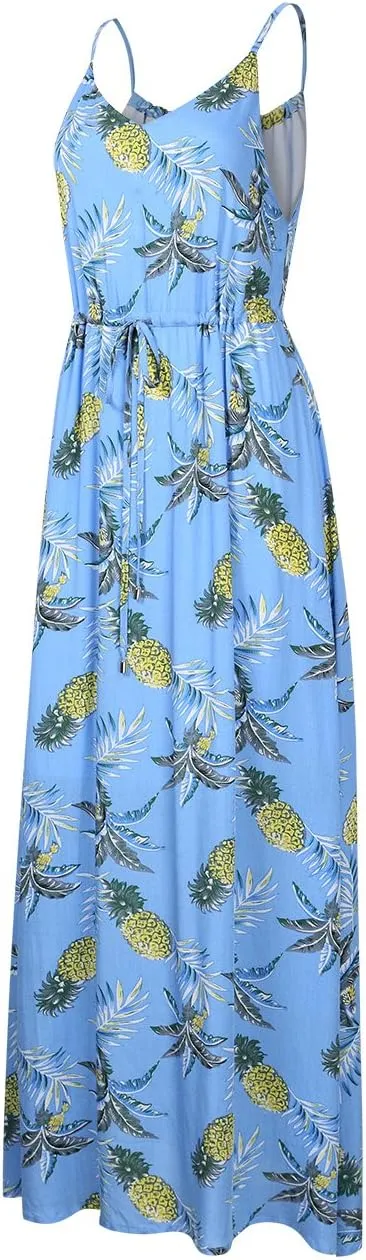 Women's Strap Maxi Hawaiian V Neck Floral Casual Beach Dresses