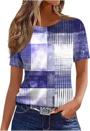 Womens Summer Lightweight Tee Tops Casual Loose Floral Printed Crewneck Blouse 2025 Cute Short Sleeve Shirts