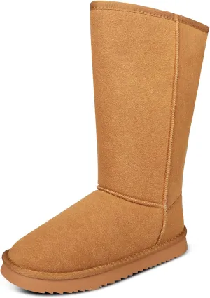 Women's Tall Boots Genuine Suede Winter Tall Boots for Womens Fur Lining Memory Foam Winter Snow Boots Waterproof