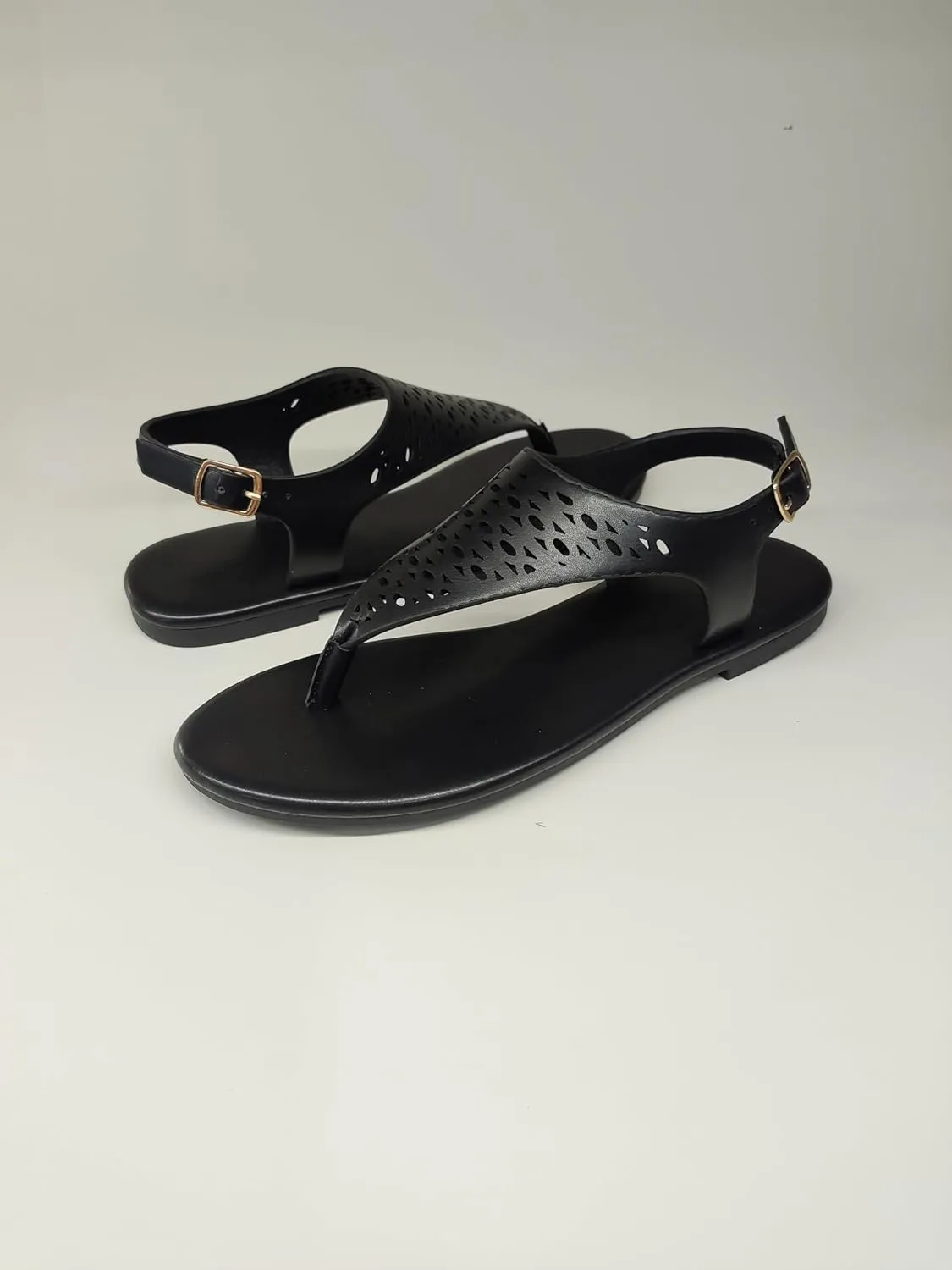 Women's Thong Flat Sandals Casual Wear Cute Gladiator T-Strap and Adjustable Ankle Buckle Beach Sandals