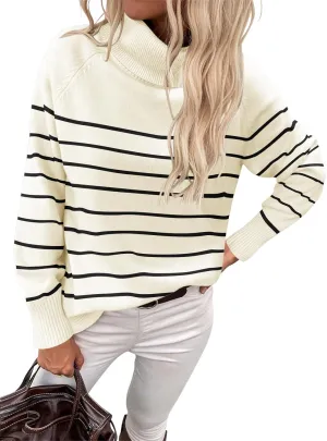 Womens Turtleneck Sweater Long Sleeve Knitted Soft Pullovers Top Rib Hem Oversized Fall Winter Top 2024 Trendy