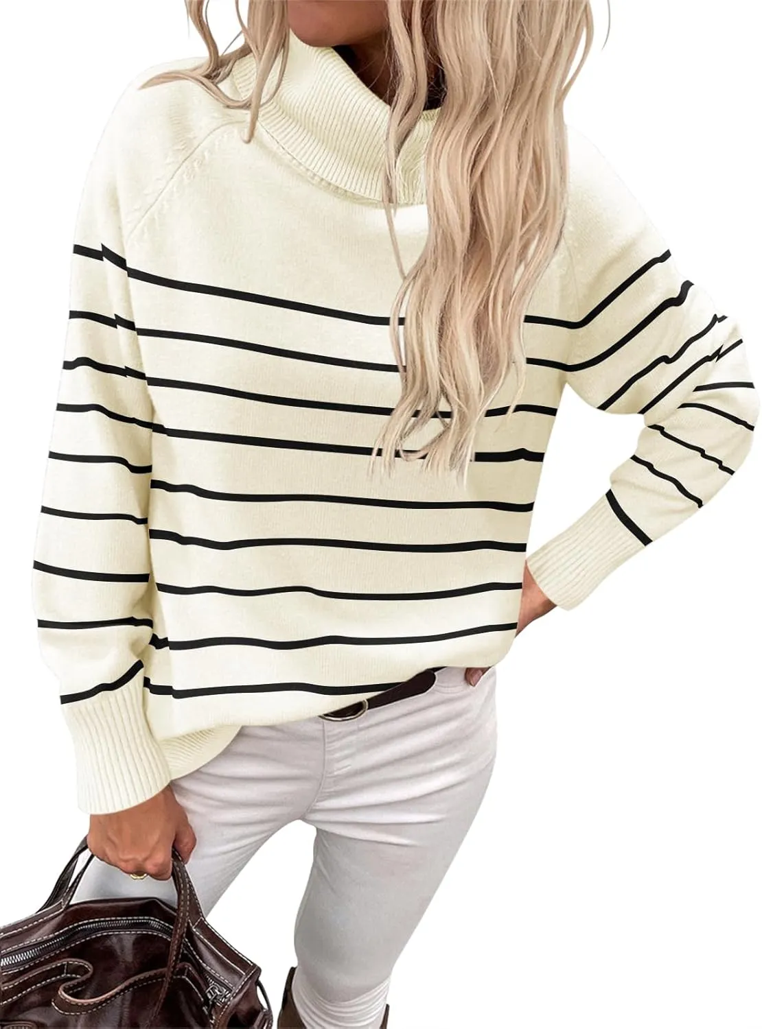 Womens Turtleneck Sweater Long Sleeve Knitted Soft Pullovers Top Rib Hem Oversized Fall Winter Top 2024 Trendy