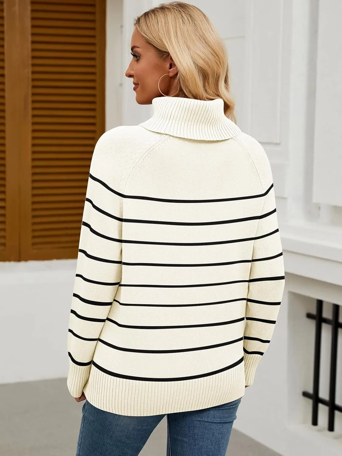 Womens Turtleneck Sweater Long Sleeve Knitted Soft Pullovers Top Rib Hem Oversized Fall Winter Top 2024 Trendy