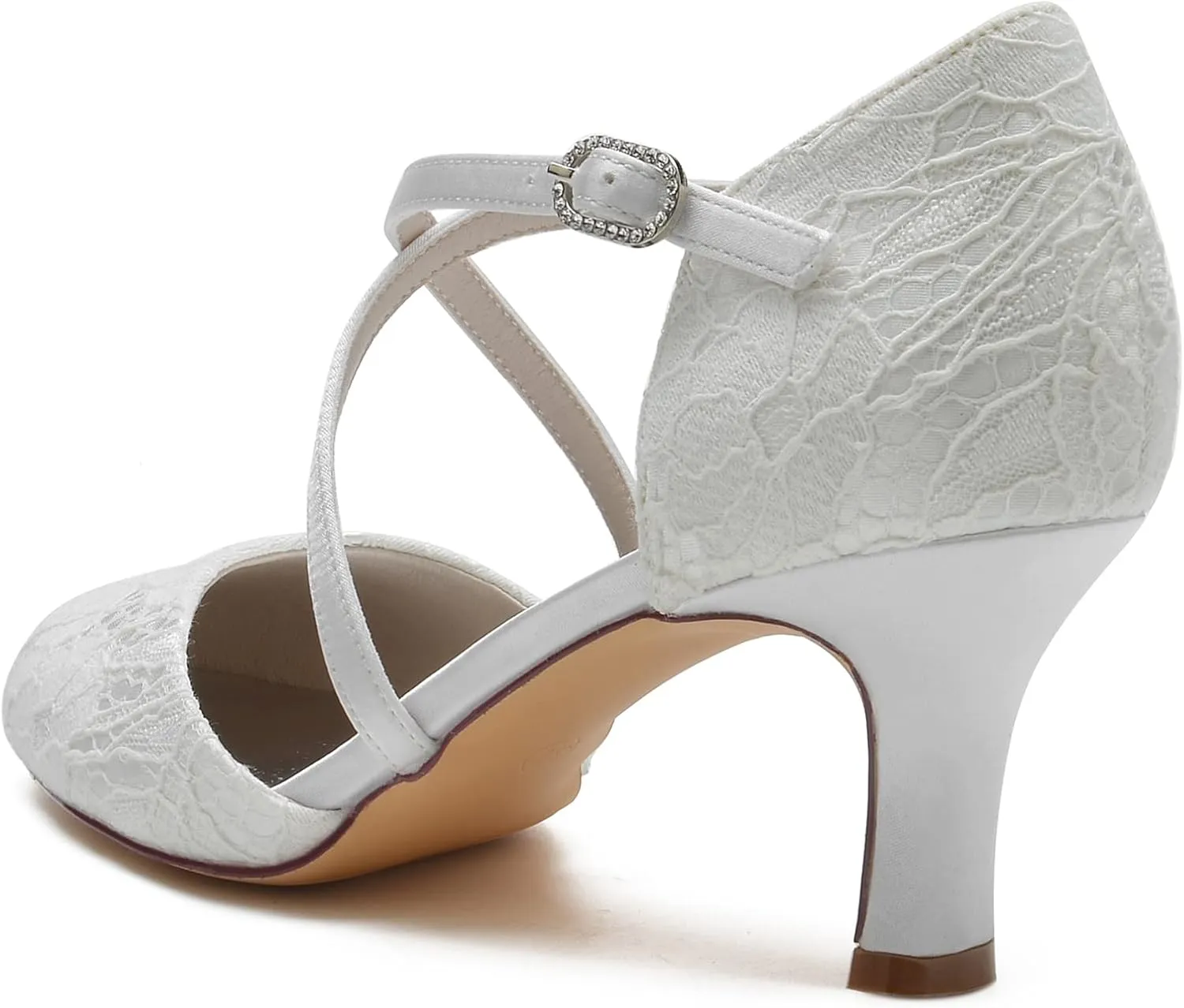 Women's Vintage Lace Wedding Shoes Round Closed Toe Bridal Pumps Mary Jane Low Heels Pumps Prom Party Dress Shoes