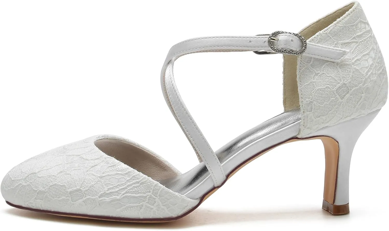 Women's Vintage Lace Wedding Shoes Round Closed Toe Bridal Pumps Mary Jane Low Heels Pumps Prom Party Dress Shoes