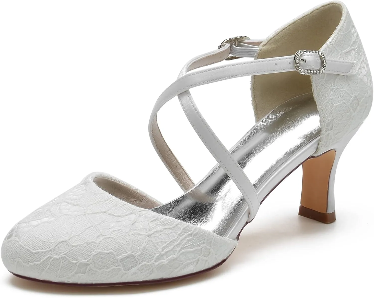 Women's Vintage Lace Wedding Shoes Round Closed Toe Bridal Pumps Mary Jane Low Heels Pumps Prom Party Dress Shoes