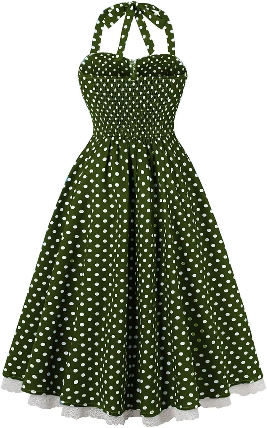 Women’s Vintage Polka Dot Rockabilly Dresses Sexy Halter Neck Retro 50s Cocktail Evening Party Lace Midi Dress