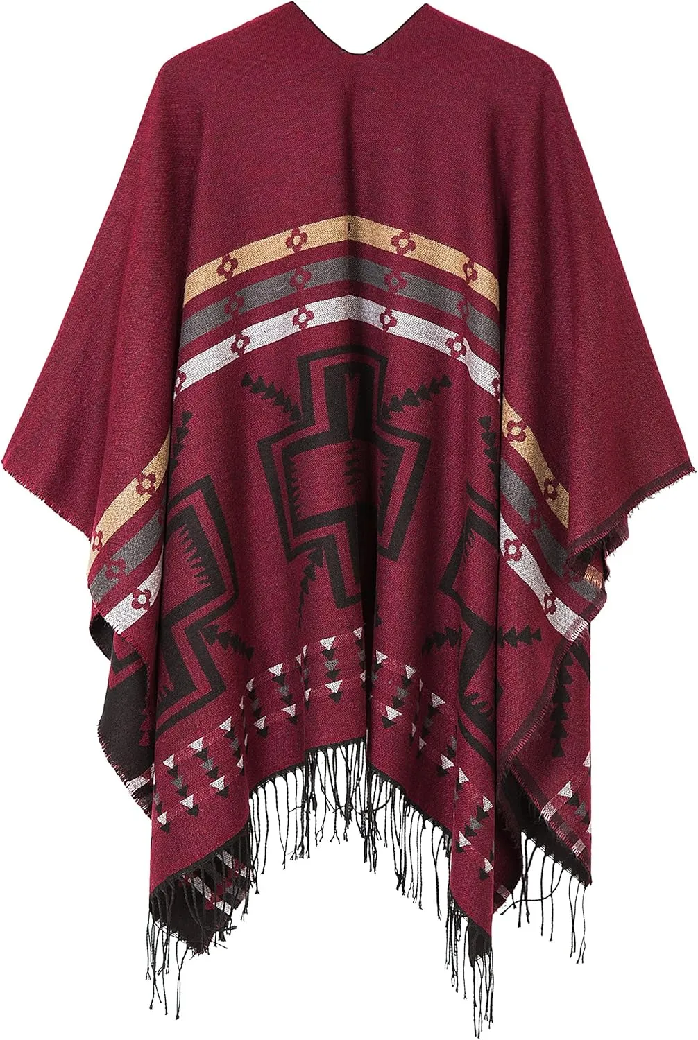 Women's Warm Shawls Wraps Open Front Cardigan Vintage Pattern Poncho Cape Sweater Coat