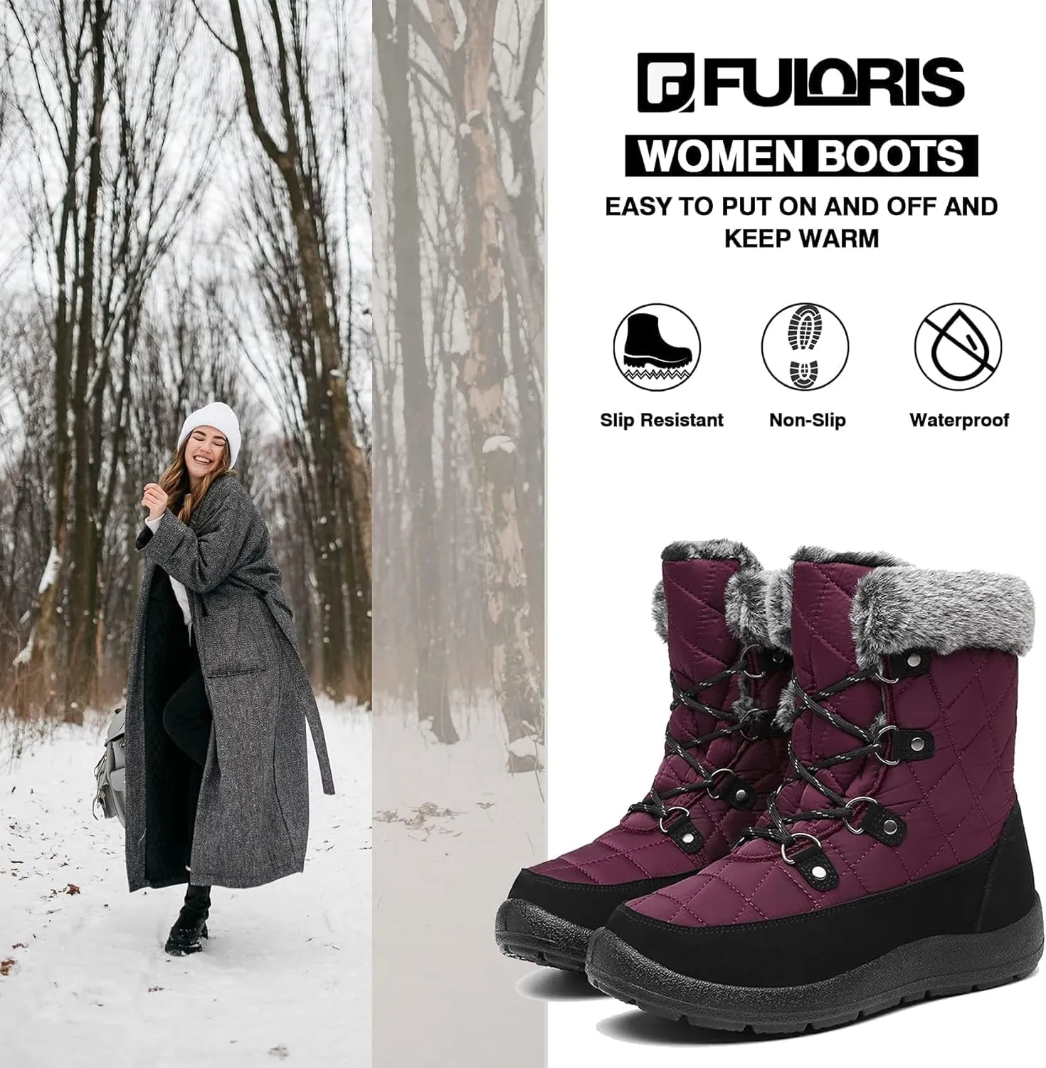Women's Waterproof Winter Snow Boots Warm Insulation Outdoor Cold Weather Boot for Women Lightweight Fur Lined Non Slip