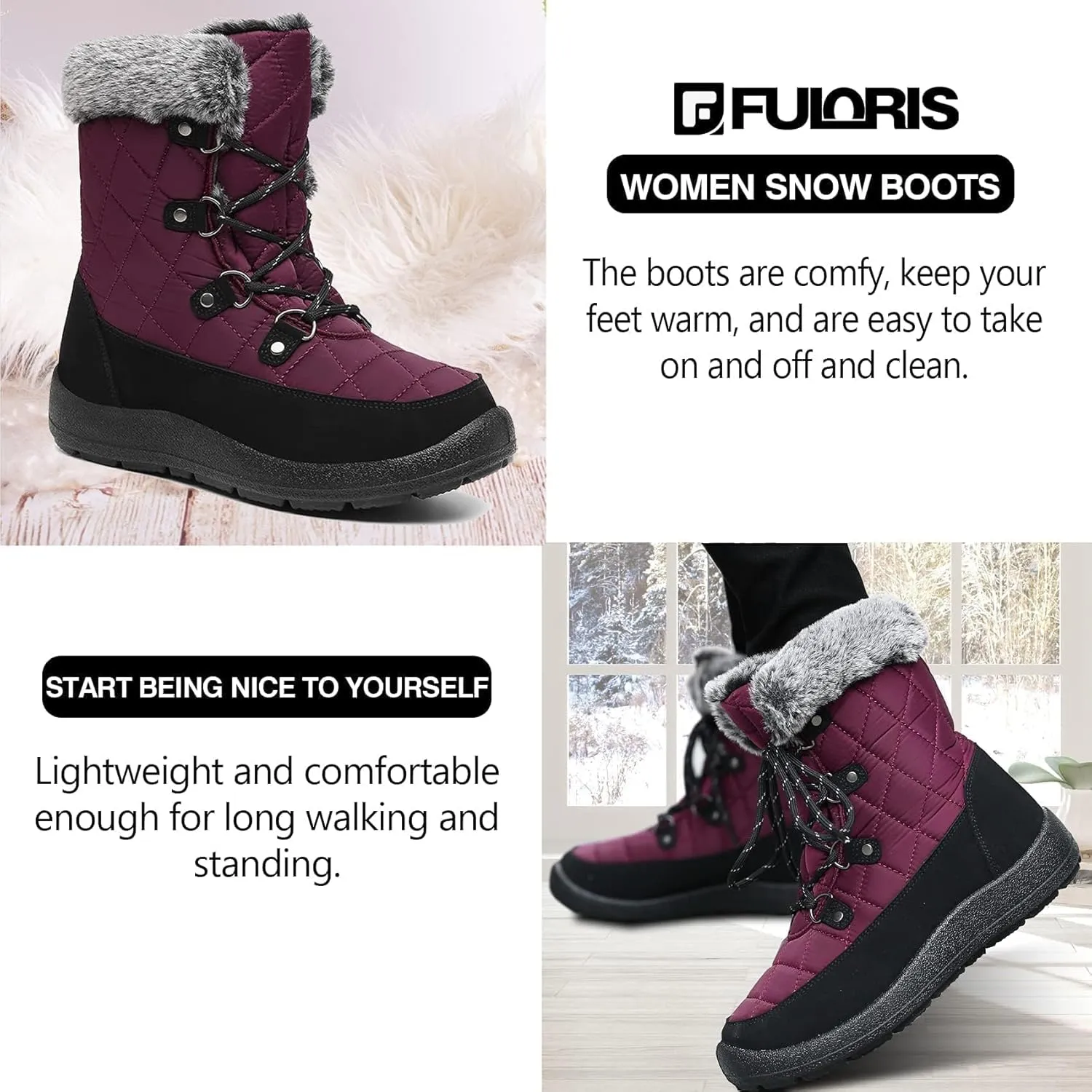 Women's Waterproof Winter Snow Boots Warm Insulation Outdoor Cold Weather Boot for Women Lightweight Fur Lined Non Slip