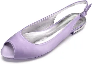 Womens Wedding Dress Shoes Low Heel Bridal Shoes Sandals Satin Evening Party Work Flat Comfortable Buckle Open Toe Satin Shoes