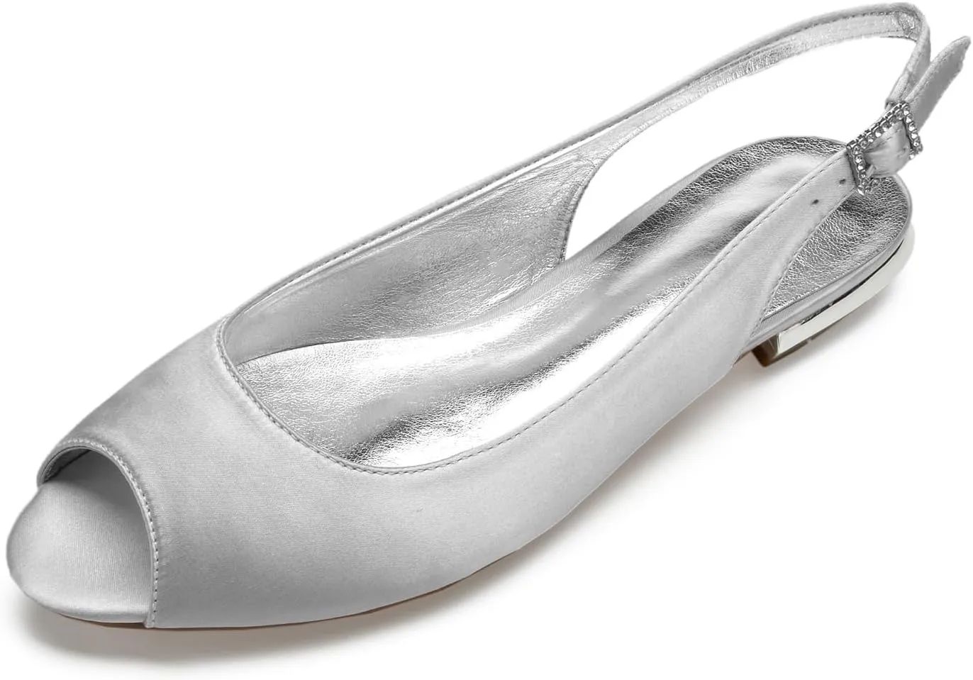 Womens Wedding Dress Shoes Low Heel Bridal Shoes Sandals Satin Evening Party Work Flat Comfortable Buckle Open Toe Satin Shoes
