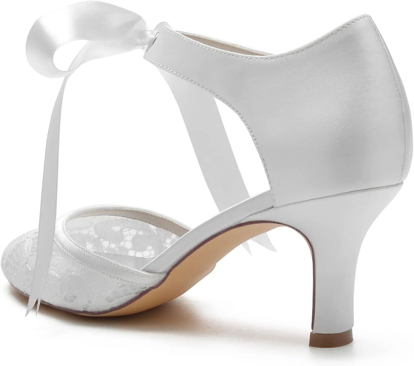 Women's Wedding Shoes for Bride Round Closed Toe Bridal Shoes Mary Jane Pumps Mid Heel Lace Wedding Shoes