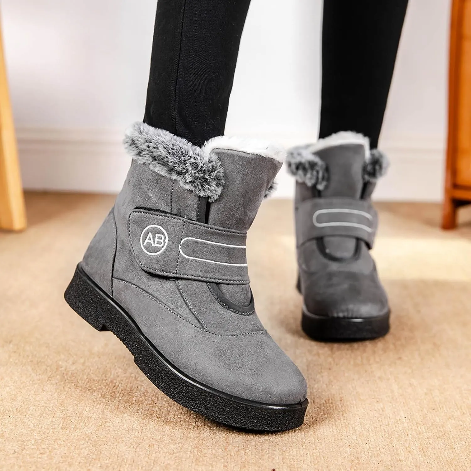 Womens Winter Boots Warm Fur Lined Boots Casual Waterproof Snow Boots Slip On Short Boots for Cold Weather