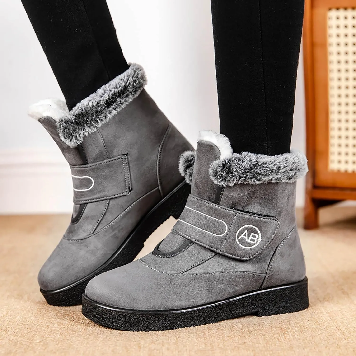 Womens Winter Boots Warm Fur Lined Boots Casual Waterproof Snow Boots Slip On Short Boots for Cold Weather