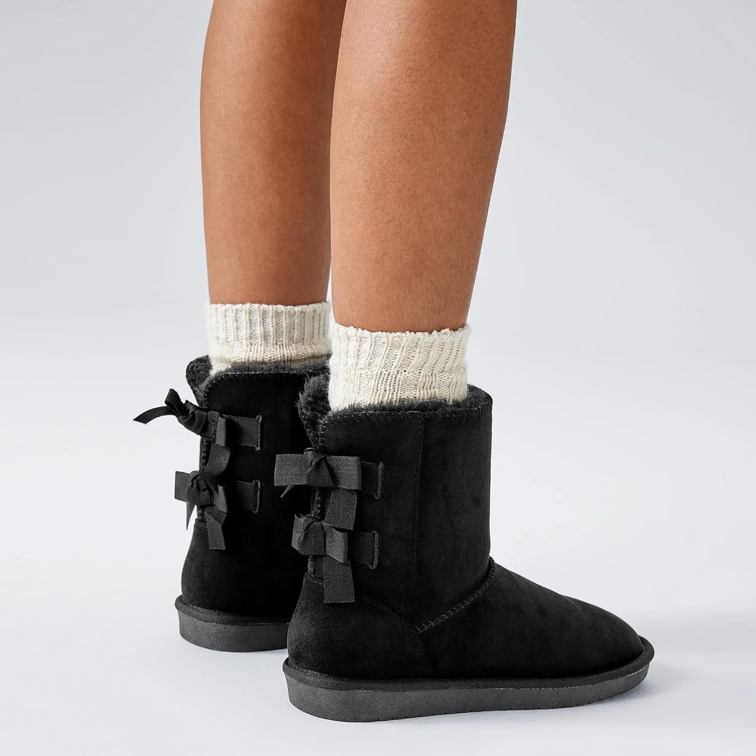 Women's Winter Snow Boots Mid-Calf Faux Suede Slip-On with Soft Faux Fur Lining