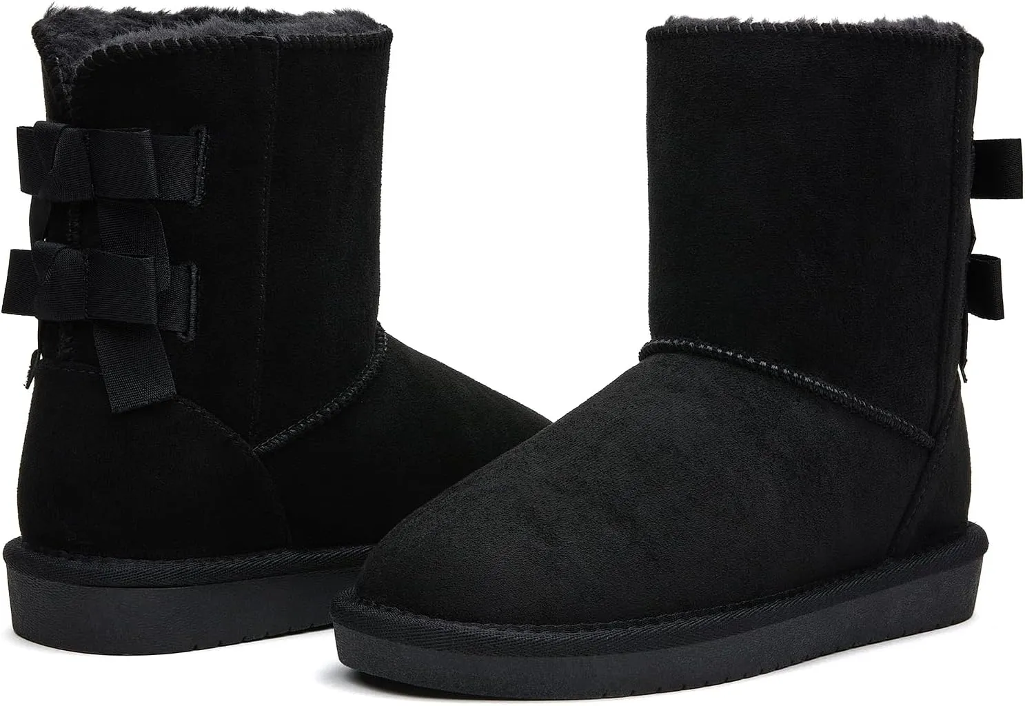 Women's Winter Snow Boots Mid-Calf Faux Suede Slip-On with Soft Faux Fur Lining