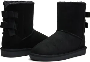 Women's Winter Snow Boots Mid-Calf Faux Suede Slip-On with Soft Faux Fur Lining
