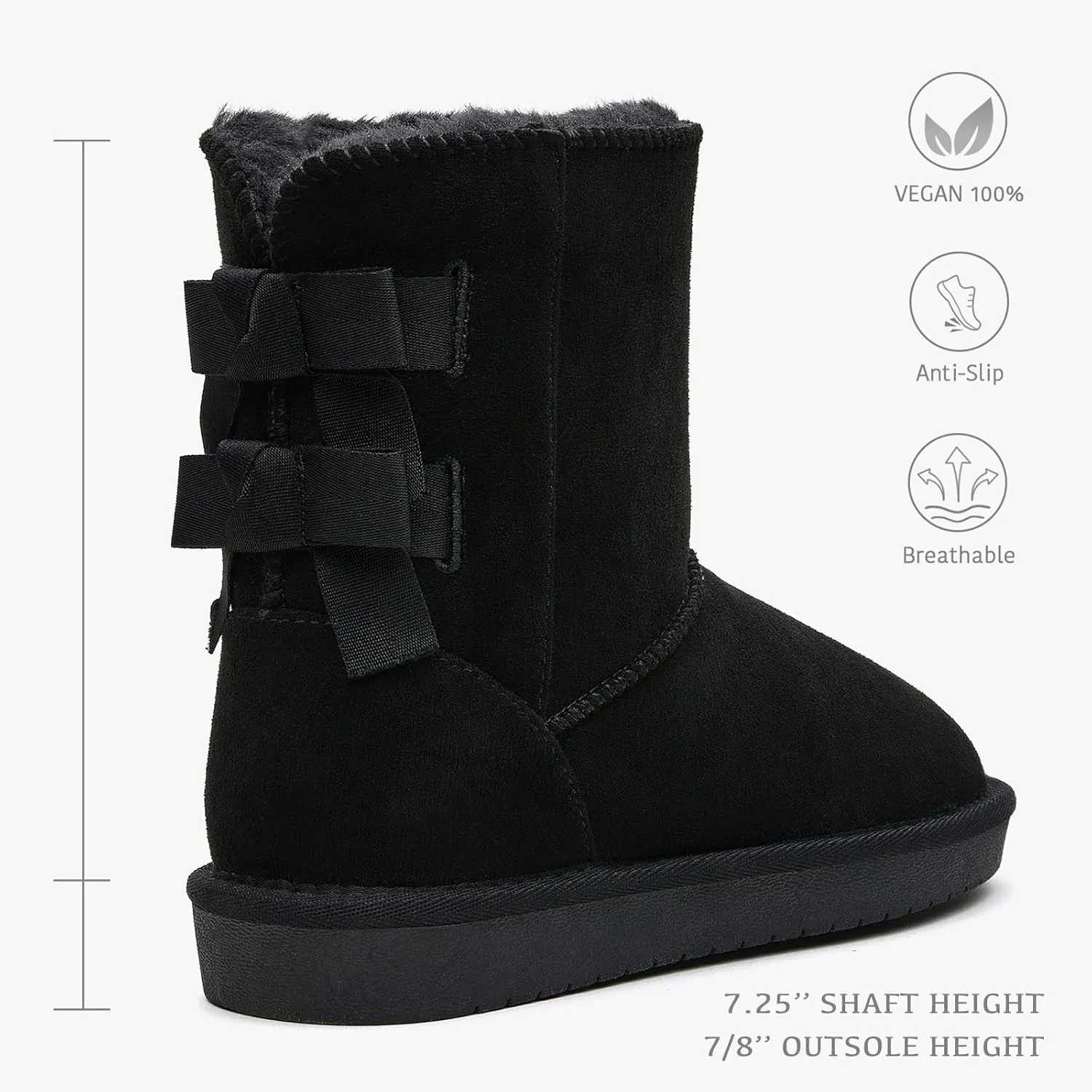 Women's Winter Snow Boots Mid-Calf Faux Suede Slip-On with Soft Faux Fur Lining