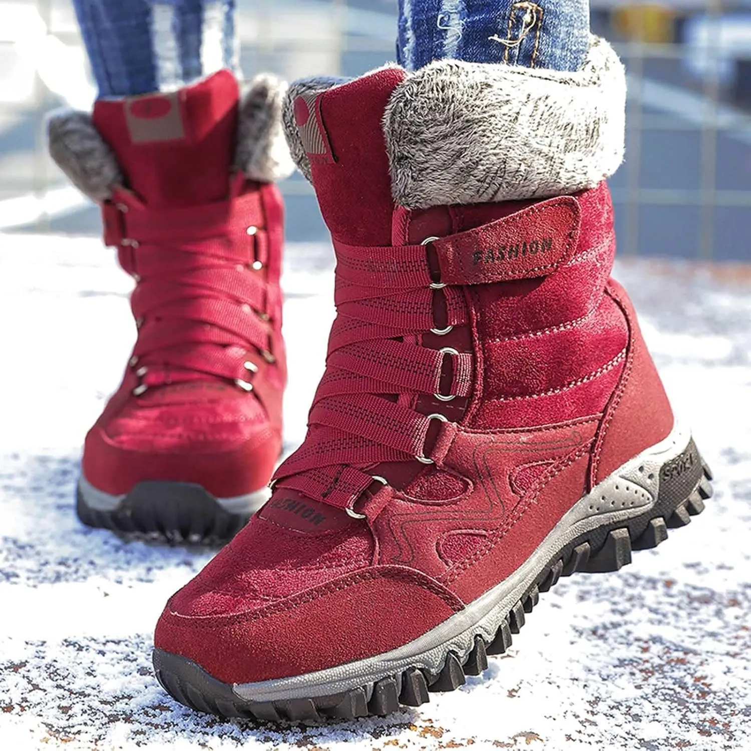 Women's Winter Snow Boots Waterproof Ankle booties Fur Lined Warm Ski Boots Outdoor Hiking Boots Lace Up Short Boots