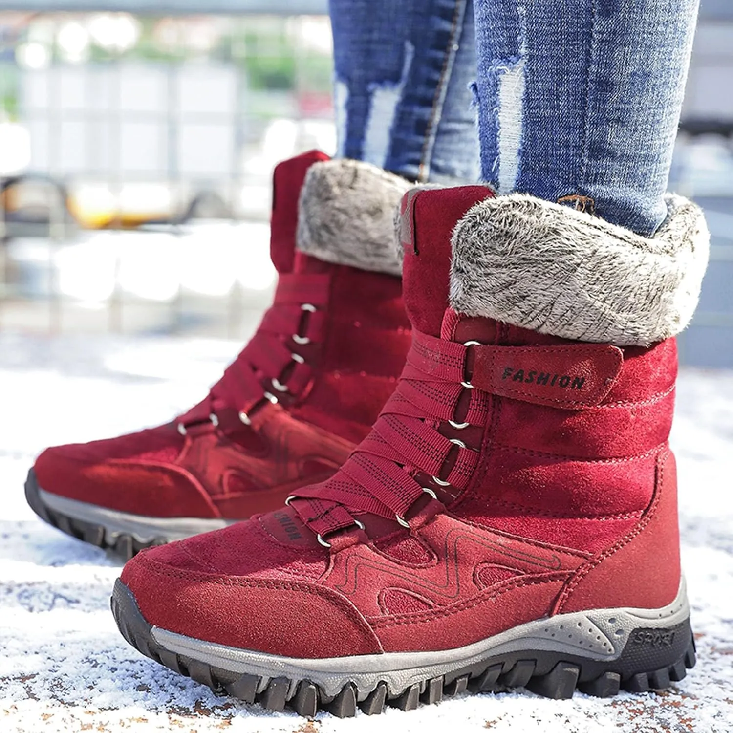 Women's Winter Snow Boots Waterproof Ankle booties Fur Lined Warm Ski Boots Outdoor Hiking Boots Lace Up Short Boots