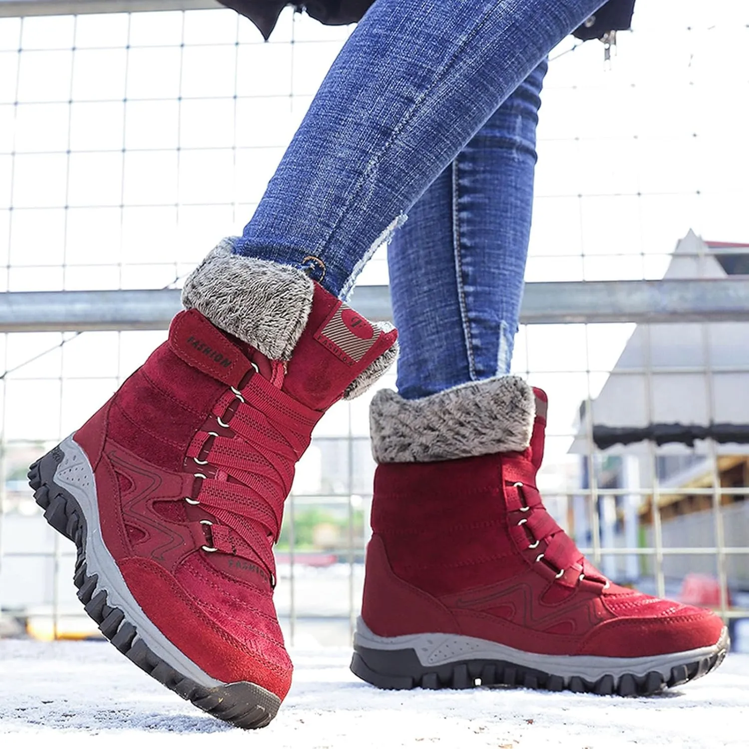 Women's Winter Snow Boots Waterproof Ankle booties Fur Lined Warm Ski Boots Outdoor Hiking Boots Lace Up Short Boots