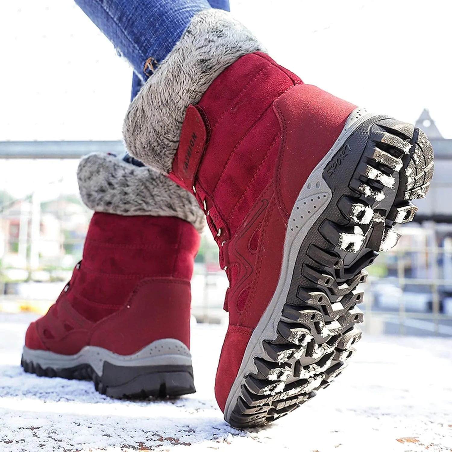 Women's Winter Snow Boots Waterproof Ankle booties Fur Lined Warm Ski Boots Outdoor Hiking Boots Lace Up Short Boots