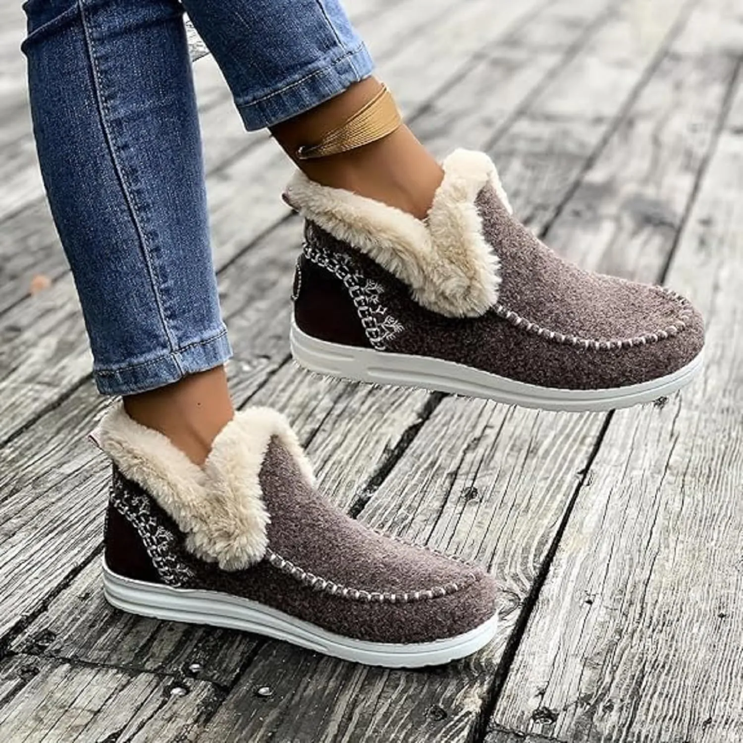 Womens Winter Soft Plush Slip-on Sneakers for Cozy Feet, Warm Cozy Micro Suede Slipper Boots, Non Slip Orthopedic Winter Slippers