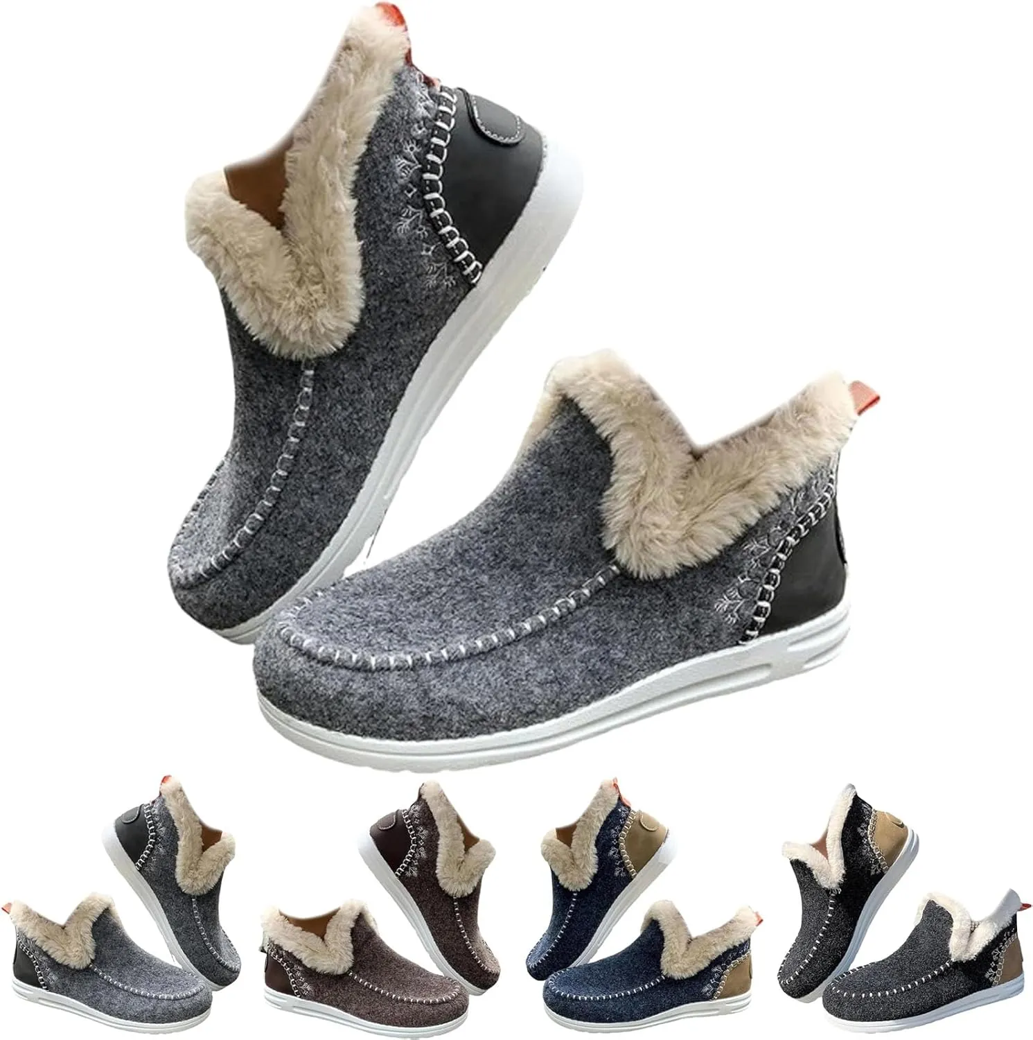 Womens Winter Soft Plush Slip-on Sneakers for Cozy Feet, Warm Cozy Micro Suede Slipper Boots, Non Slip Orthopedic Winter Slippers