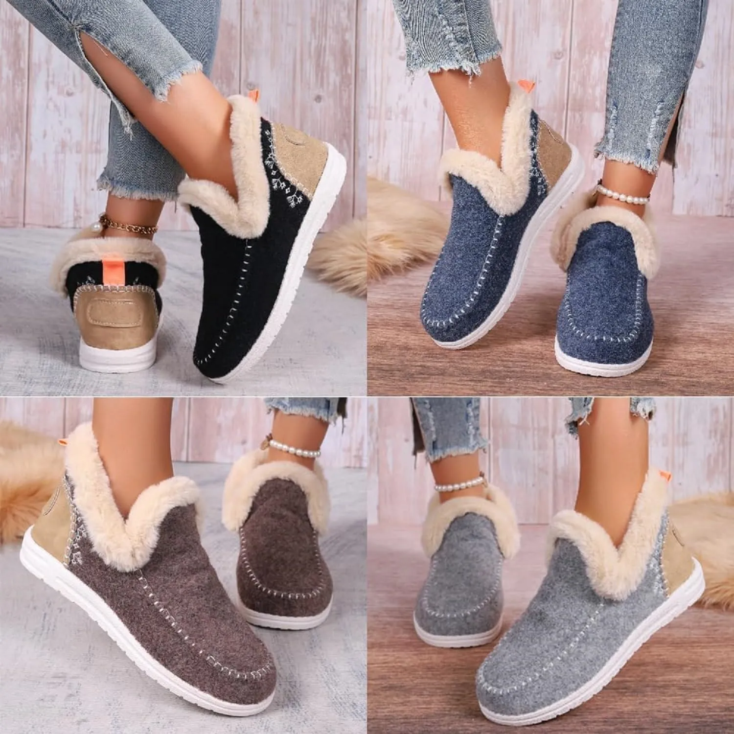 Womens Winter Soft Plush Slip-on Sneakers for Cozy Feet, Warm Cozy Micro Suede Slipper Boots, Non Slip Orthopedic Winter Slippers
