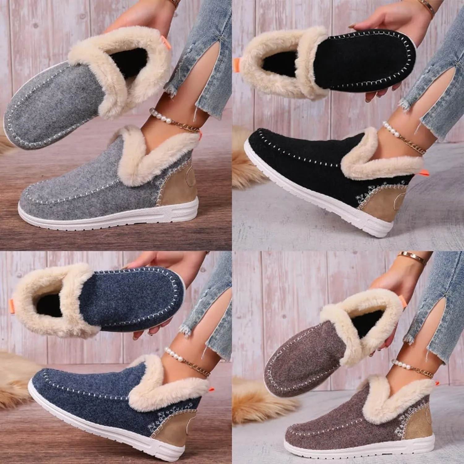 Womens Winter Soft Plush Slip-on Sneakers for Cozy Feet, Warm Cozy Micro Suede Slipper Boots, Non Slip Orthopedic Winter Slippers