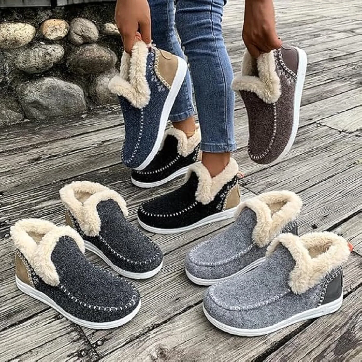 Womens Winter Soft Plush Slip-on Sneakers for Cozy Feet, Warm Cozy Micro Suede Slipper Boots, Non Slip Orthopedic Winter Slippers