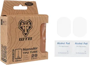 WTB NanoAir TPU Mountain Bike Inner Tube, 29" x 2.5"-3.0", 60% Lighter and 3 Times Smaller Than Traditional Bicycle Tube, 48mm Presta Valve, Includes Two TPU Specific Patches