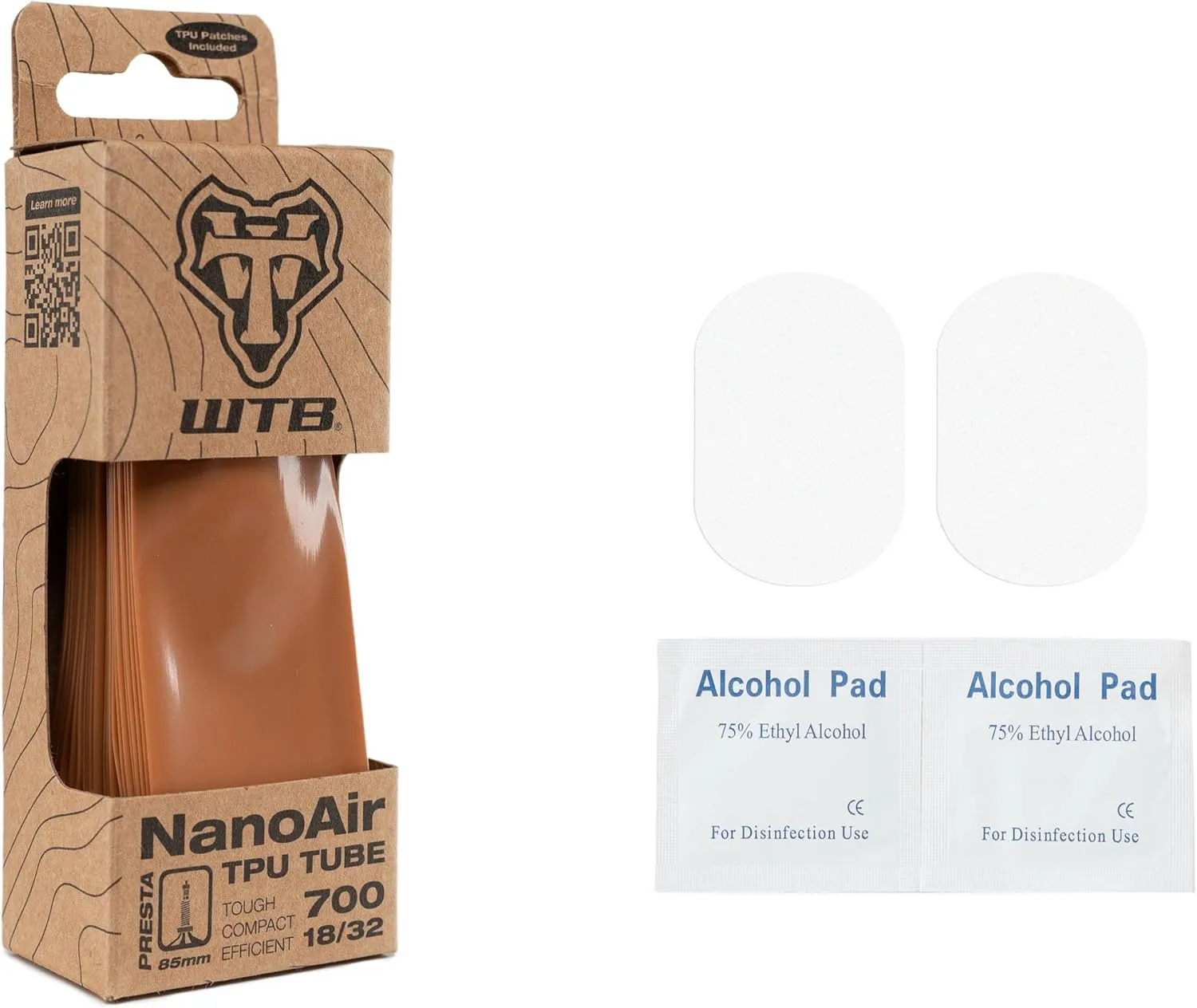 WTB NanoAir TPU Road Bike Inner Tube, 700 x 18-32mm, 60% Lighter and 3 Times Smaller Than Traditional Bicycle Tube, 85mm Presta Valve, Includes Two TPU Specific Patches