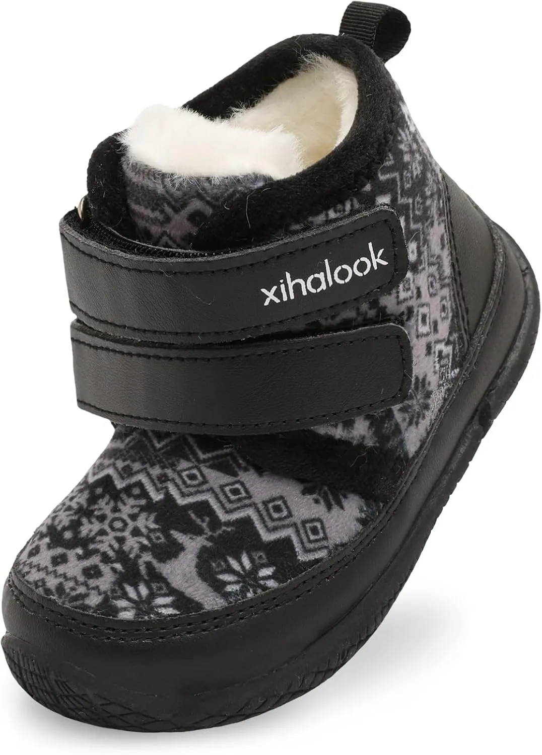 XIHALOOK Toddler Boys Girls Winter Boots Cold Weather Kids Warm Faux Fur Shoes with Two Hook and Loop