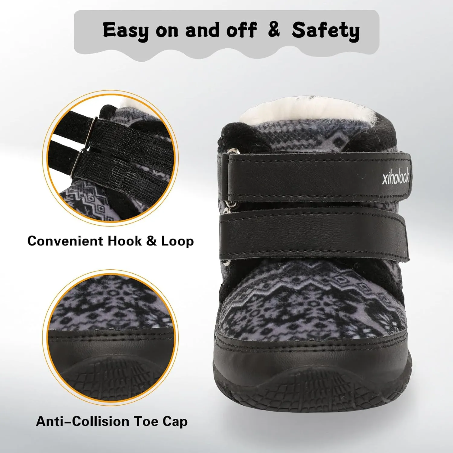 XIHALOOK Toddler Boys Girls Winter Boots Cold Weather Kids Warm Faux Fur Shoes with Two Hook and Loop