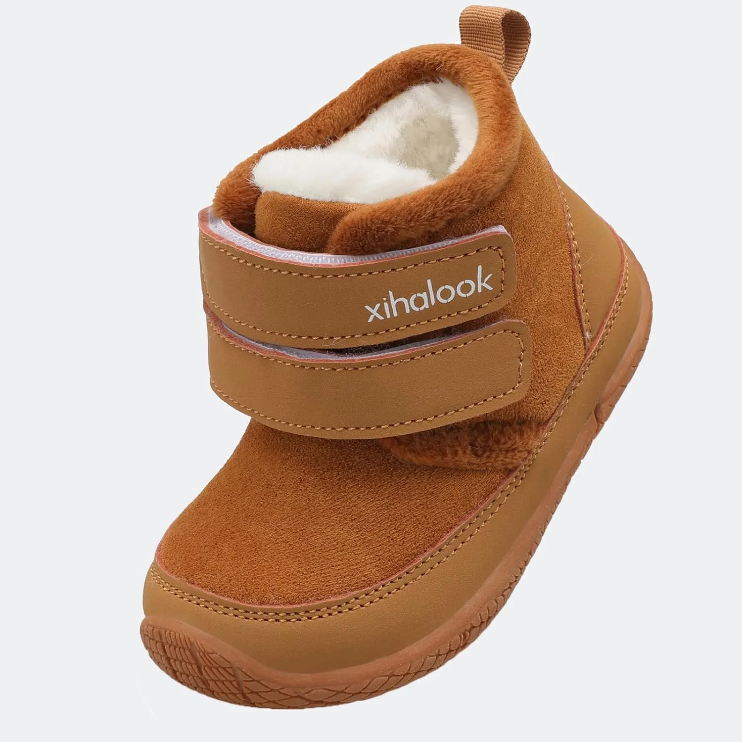 XIHALOOK Toddler Boys Girls Winter Boots Cold Weather Kids Warm Faux Fur Shoes with Two Hook and Loop