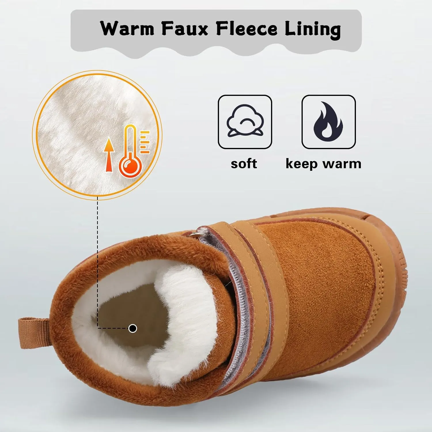 XIHALOOK Toddler Boys Girls Winter Boots Cold Weather Kids Warm Faux Fur Shoes with Two Hook and Loop