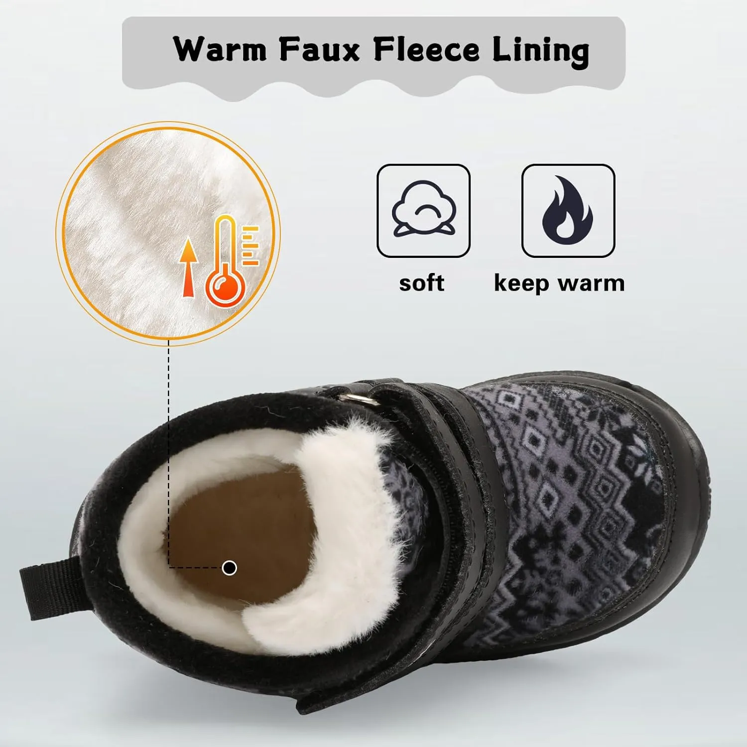 XIHALOOK Toddler Boys Girls Winter Boots Cold Weather Kids Warm Faux Fur Shoes with Two Hook and Loop
